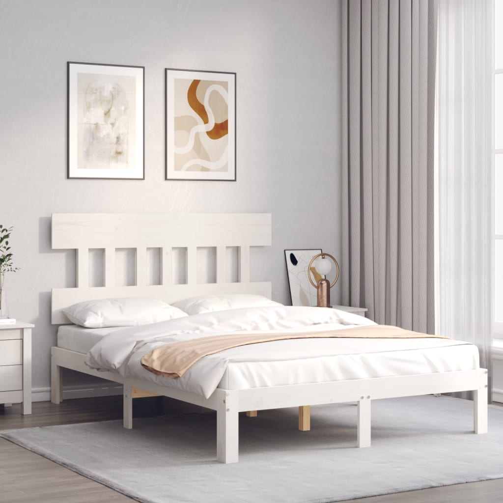 vidaXL Cadru de pat fără saltea, alb, 120x200 cm, lemn masiv pin vidaXL Cadru de pat fără saltea, alb, 120x200 cm, lemn masiv pin