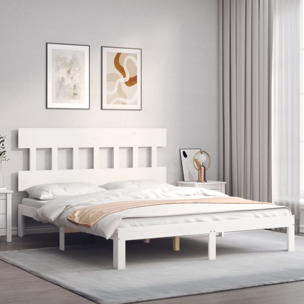 vidaXL Cadru de pat fără saltea, alb, 160x200 cm, lemn masiv pin