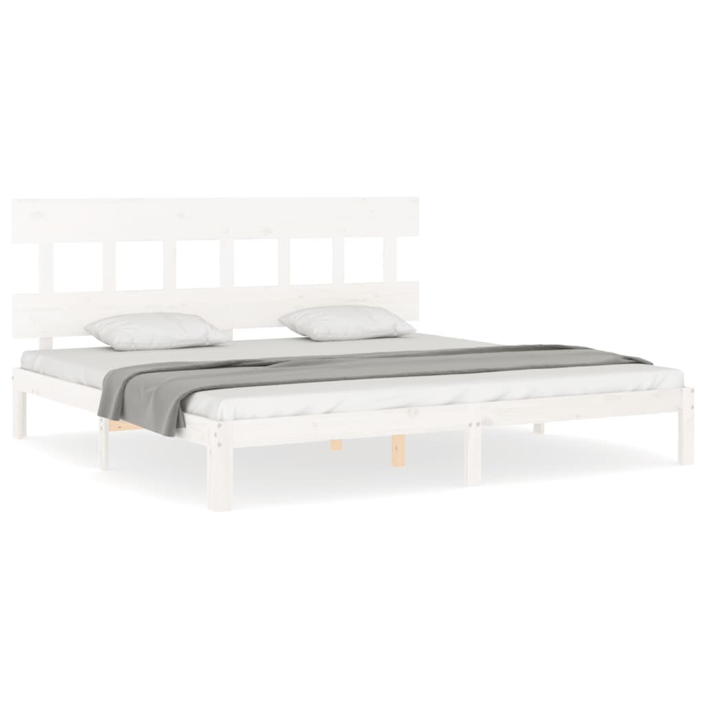 vidaXL Cadru de pat cu tăblie Super King Size, alb, lemn masiv