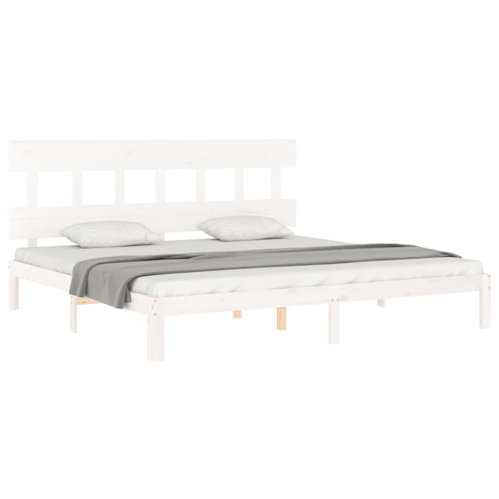 vidaXL Cadru de pat cu tăblie Super King Size, alb, lemn masiv
