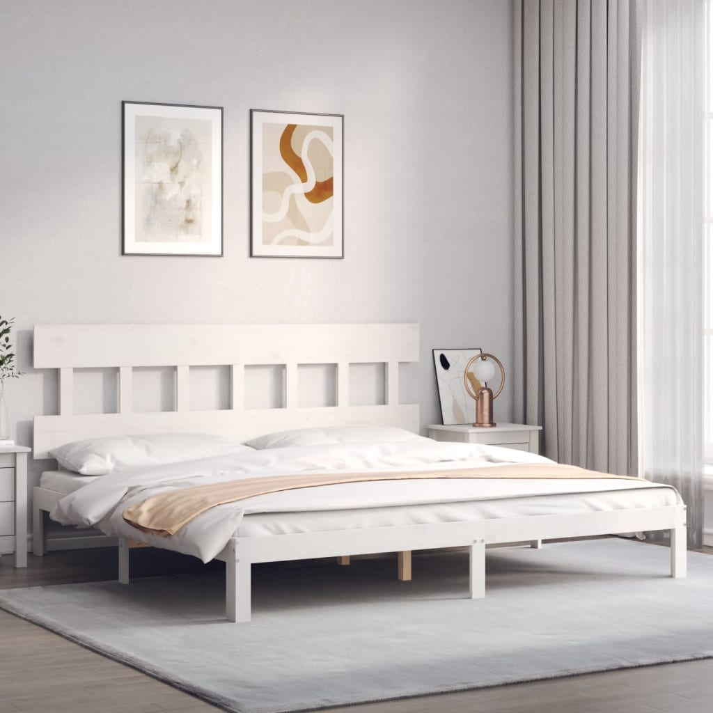 vidaXL Cadru de pat fără saltea, alb, 200x200 cm, lemn masiv pin
