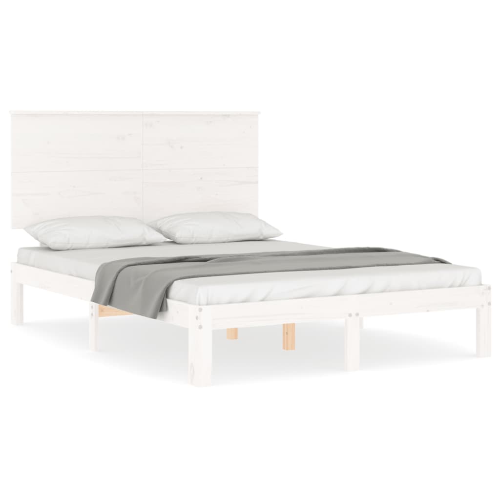 vidaXL Cadru de pat fără saltea, alb, 140x190 cm, lemn masiv de pin vidaXL Cadru de pat fără saltea, alb, 140x190 cm, lemn masiv de pin