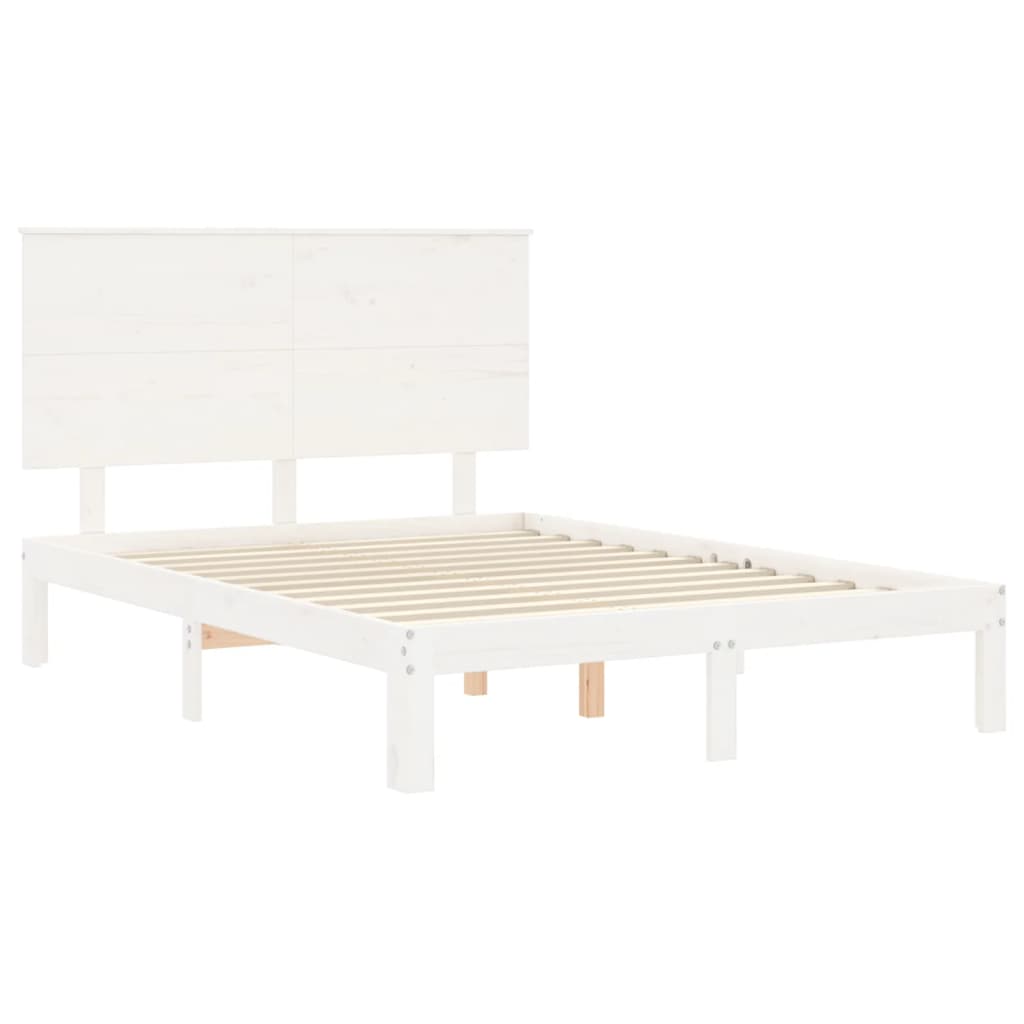vidaXL Cadru de pat fără saltea, alb, 140x190 cm, lemn masiv de pin vidaXL Cadru de pat fără saltea, alb, 140x190 cm, lemn masiv de pin