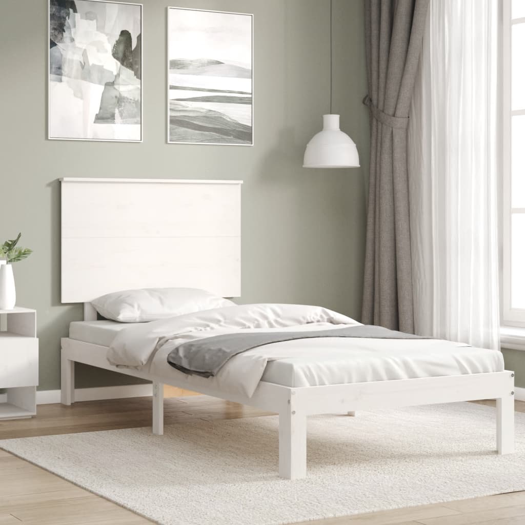 vidaXL Cadru de pat fără saltea, alb, 90x200 cm, lemn masiv pin