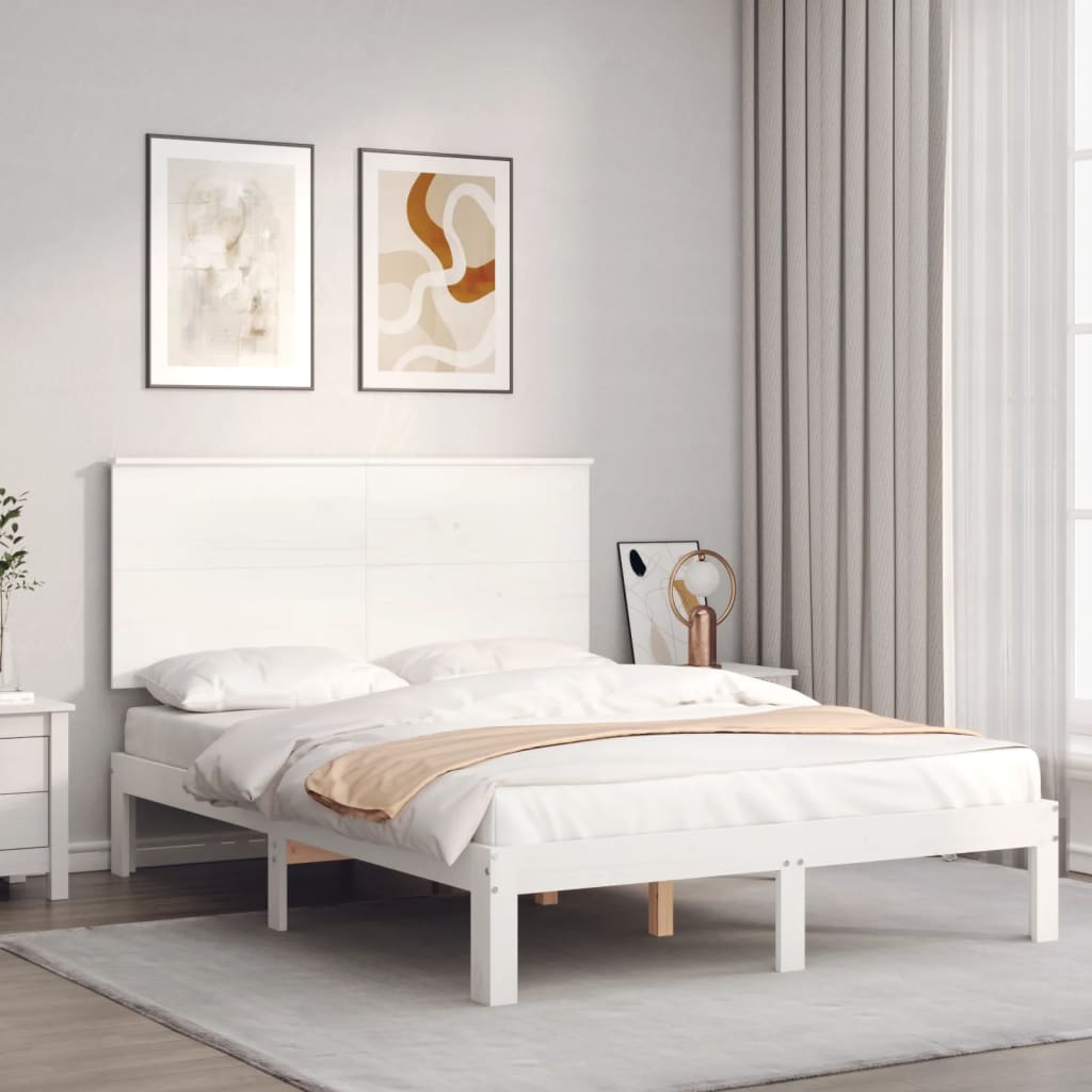 vidaXL Cadru de pat fără saltea, alb, 120x200 cm, lemn masiv pin vidaXL Cadru de pat fără saltea, alb, 120x200 cm, lemn masiv pin