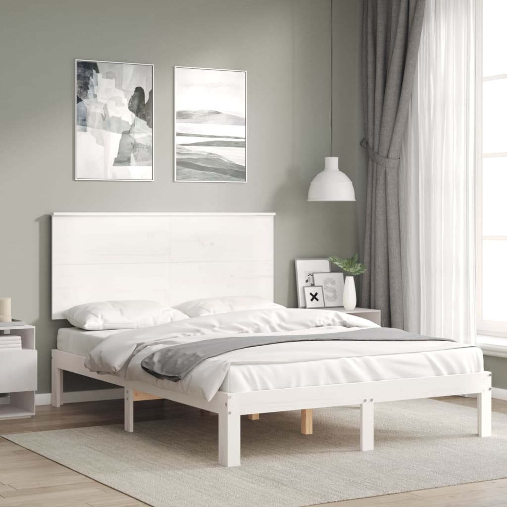 vidaXL Cadru de pat fără saltea, alb, 140x200 cm, lemn masiv pin vidaXL Cadru de pat fără saltea, alb, 140x200 cm, lemn masiv pin