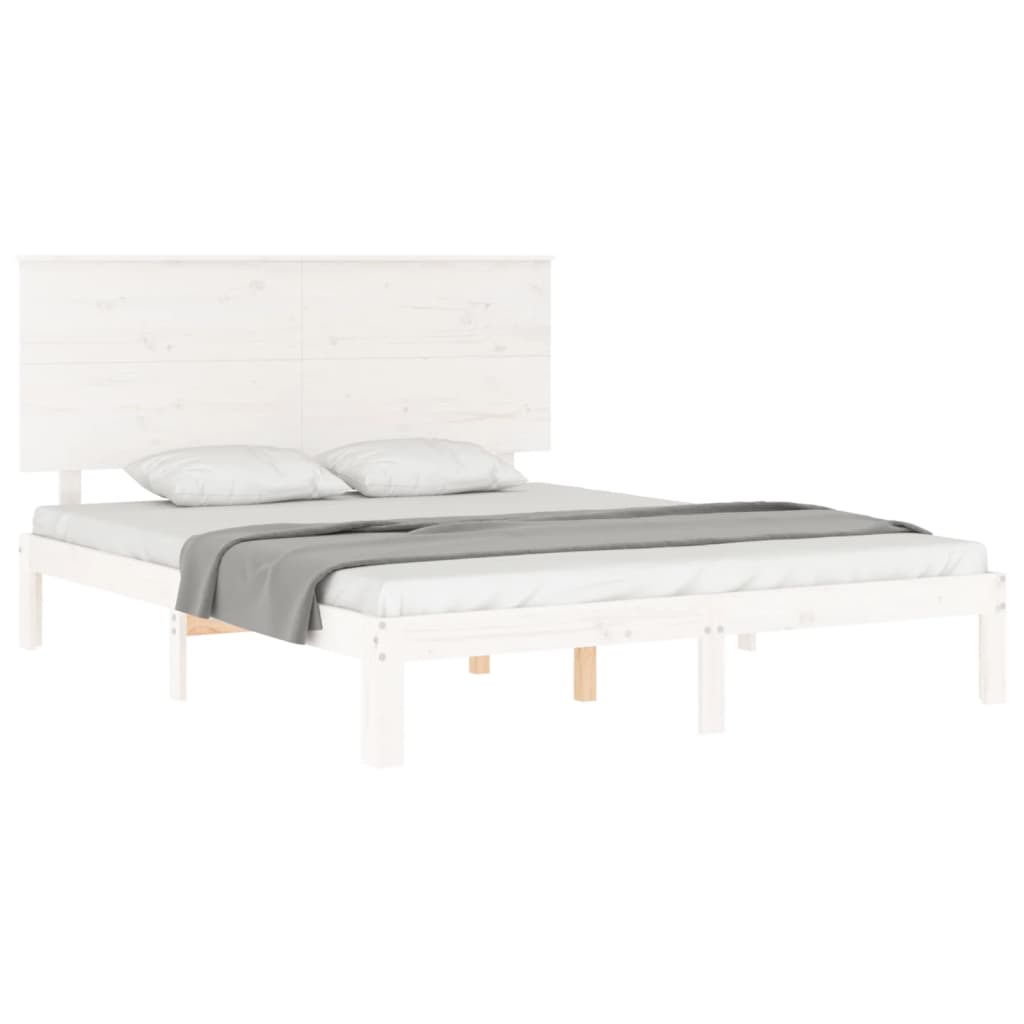 vidaXL Cadru de pat cu tăblie, alb, king size, lemn masiv vidaXL Cadru de pat cu tăblie, alb, king size, lemn masiv