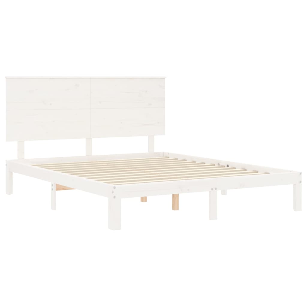 vidaXL Cadru de pat cu tăblie, alb, king size, lemn masiv vidaXL Cadru de pat cu tăblie, alb, king size, lemn masiv