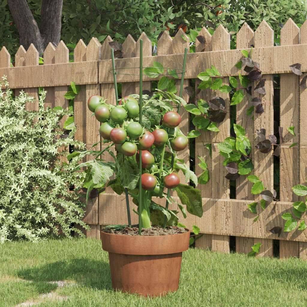vidaXL Suport plante de grădină cu 3 inele, 5 buc, verde, 45 cm, oțel vidaXL Suport plante de grădină cu 3 inele, 5 buc, verde, 45 cm, oțel
