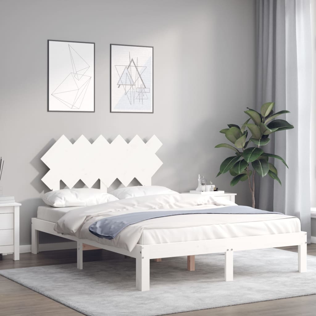 vidaXL Cadru de pat fără saltea, alb, 120x200 cm, lemn masiv pin vidaXL Cadru de pat fără saltea, alb, 120x200 cm, lemn masiv pin