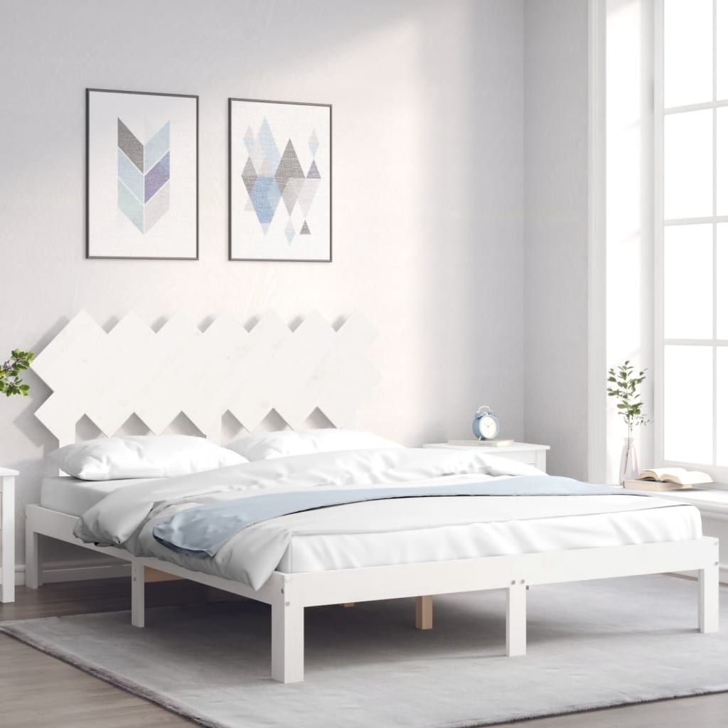 vidaXL Cadru de pat fără saltea, alb, 140x200 cm, lemn masiv pin vidaXL Cadru de pat fără saltea, alb, 140x200 cm, lemn masiv pin