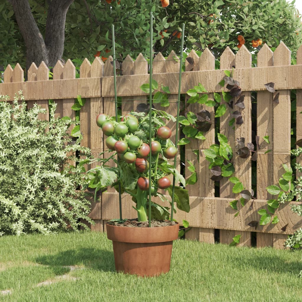 vidaXL Suport plante de grădină cu 3 inele, 5 buc, verde, 60 cm, oțel vidaXL Suport plante de grădină cu 3 inele, 5 buc, verde, 60 cm, oțel