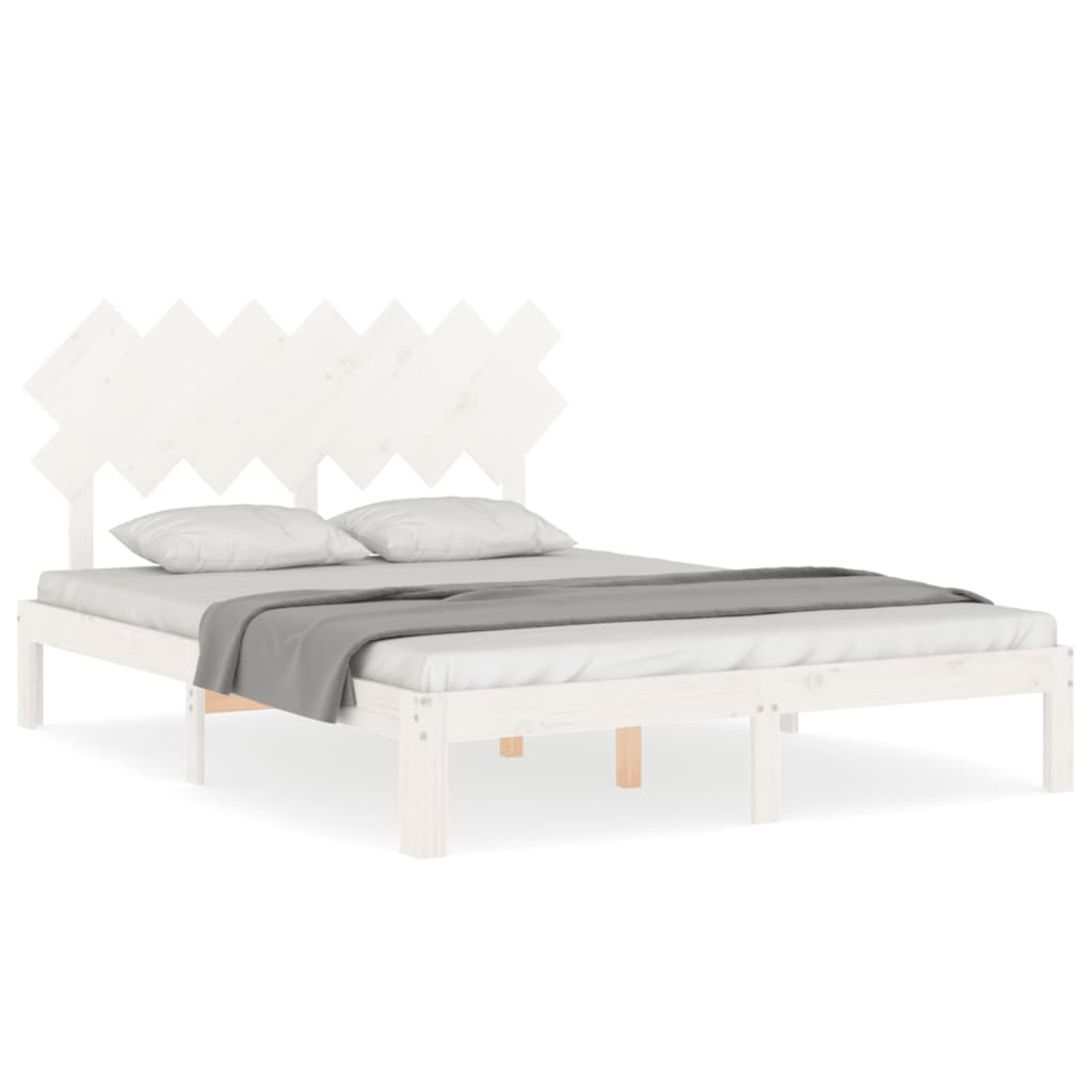vidaXL Cadru de pat cu tăblie, alb, king size, lemn masiv vidaXL Cadru de pat cu tăblie, alb, king size, lemn masiv