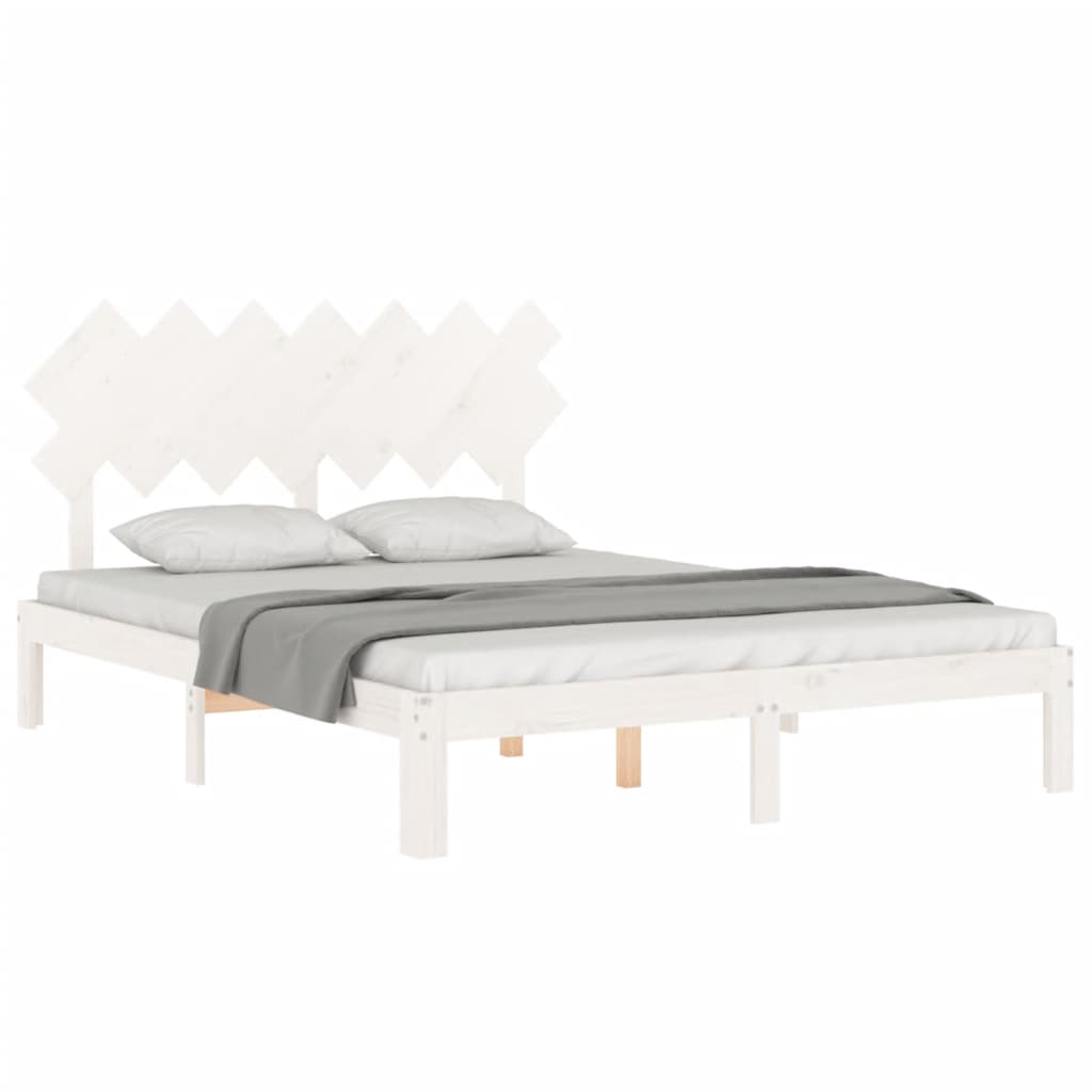 vidaXL Cadru de pat cu tăblie, alb, king size, lemn masiv vidaXL Cadru de pat cu tăblie, alb, king size, lemn masiv
