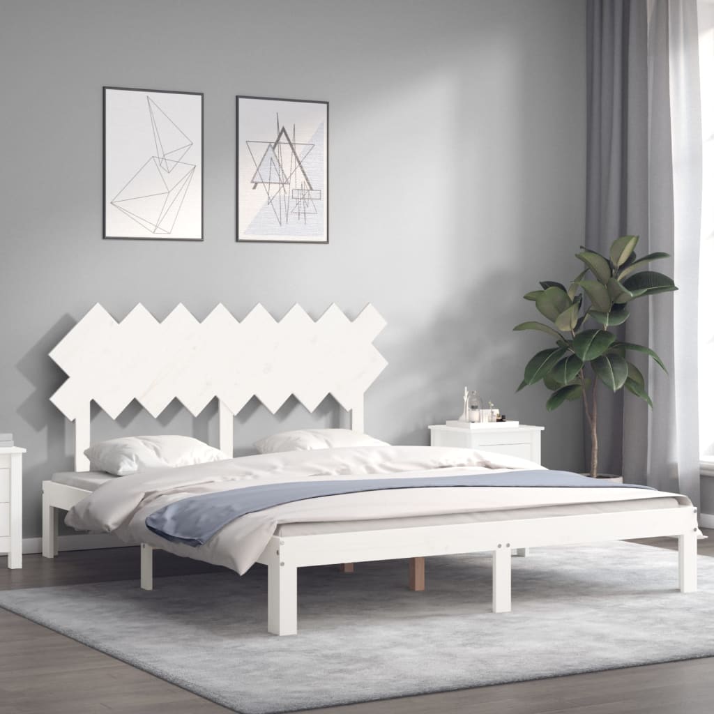 vidaXL Cadru de pat fără saltea, alb, 160x200 cm, lemn masiv pin