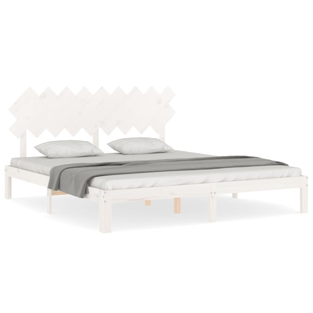 vidaXL Cadru de pat cu tăblie Super King Size, alb, lemn masiv