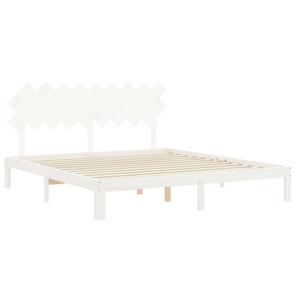 vidaXL Cadru de pat cu tăblie Super King Size, alb, lemn masiv