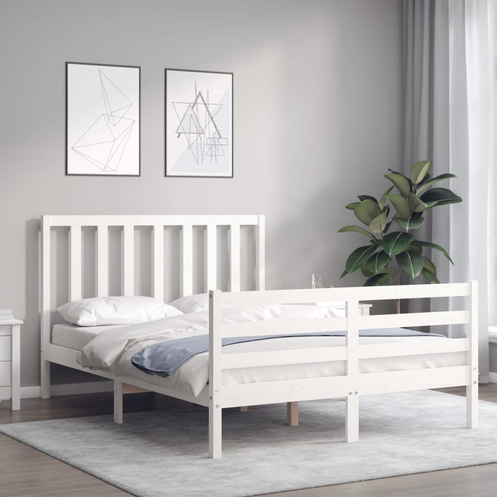 vidaXL Cadru de pat fără saltea, alb, 140x190 cm, lemn masiv de pin