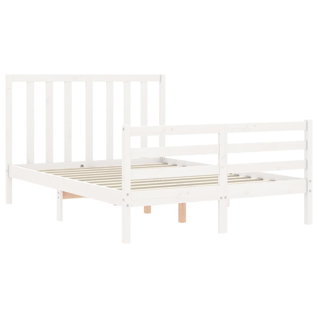 vidaXL Cadru de pat fără saltea, alb, 140x190 cm, lemn masiv de pin