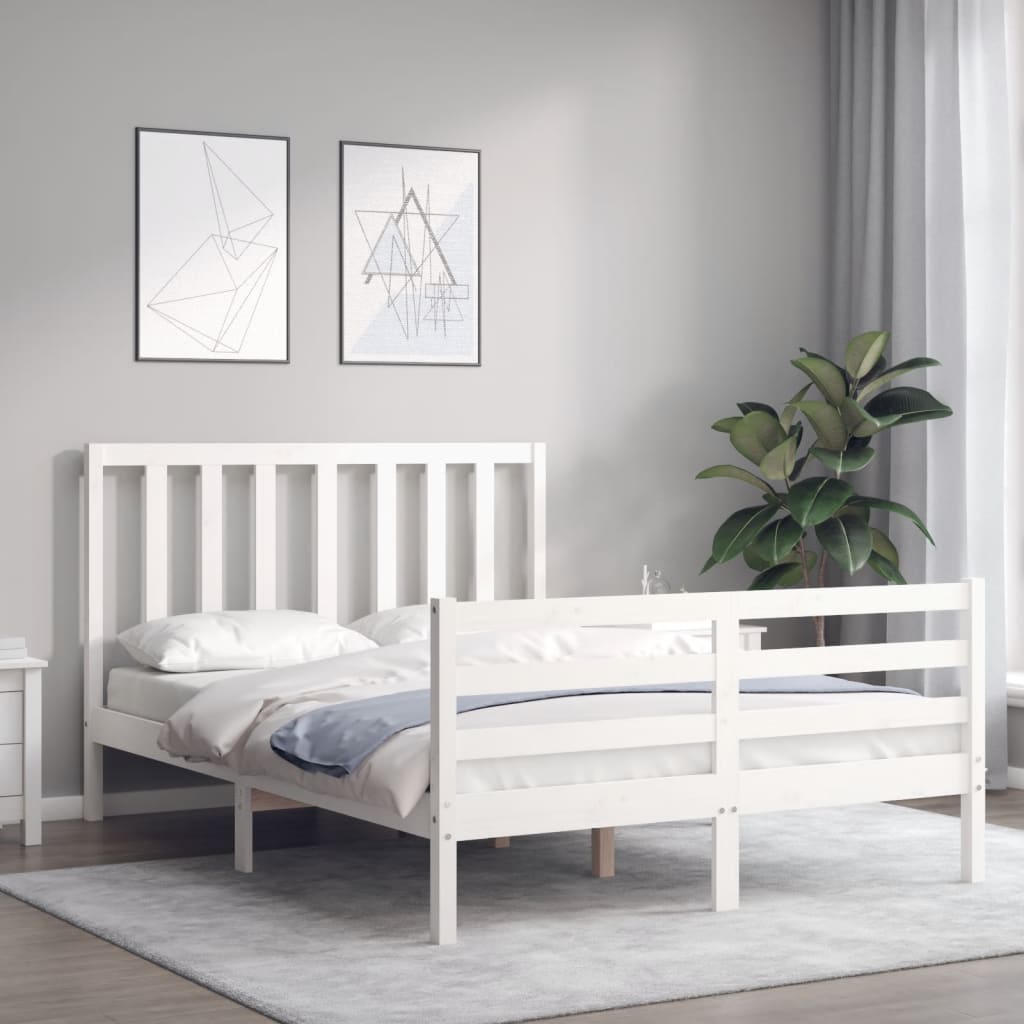 vidaXL Cadru de pat fără saltea, alb, 120x200 cm, lemn masiv pin vidaXL Cadru de pat fără saltea, alb, 120x200 cm, lemn masiv pin