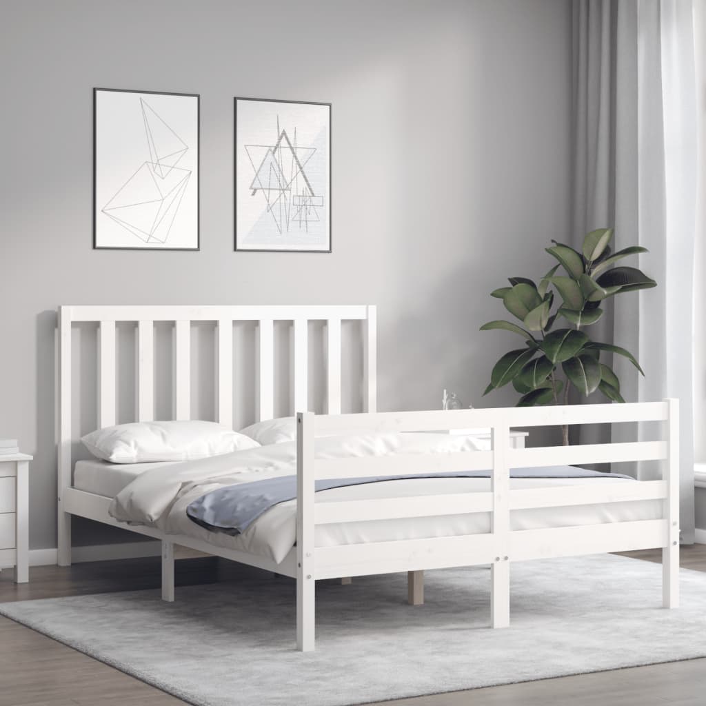 vidaXL Cadru de pat fără saltea, alb, 140x200 cm, lemn masiv pin vidaXL Cadru de pat fără saltea, alb, 140x200 cm, lemn masiv pin