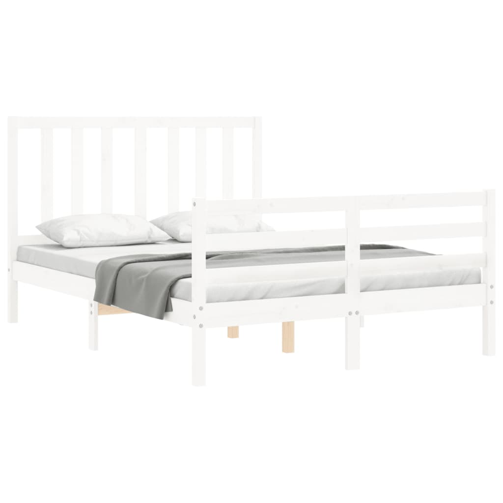 vidaXL Cadru de pat fără saltea, alb, 140x190 cm, lemn masiv de pin