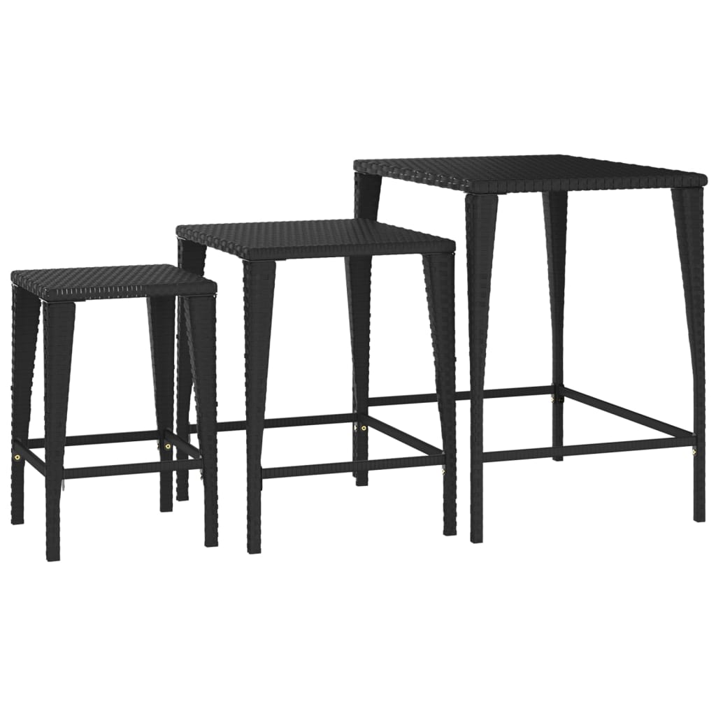 vidaXL Mese suprapuse, 3 buc, negru, poliratan