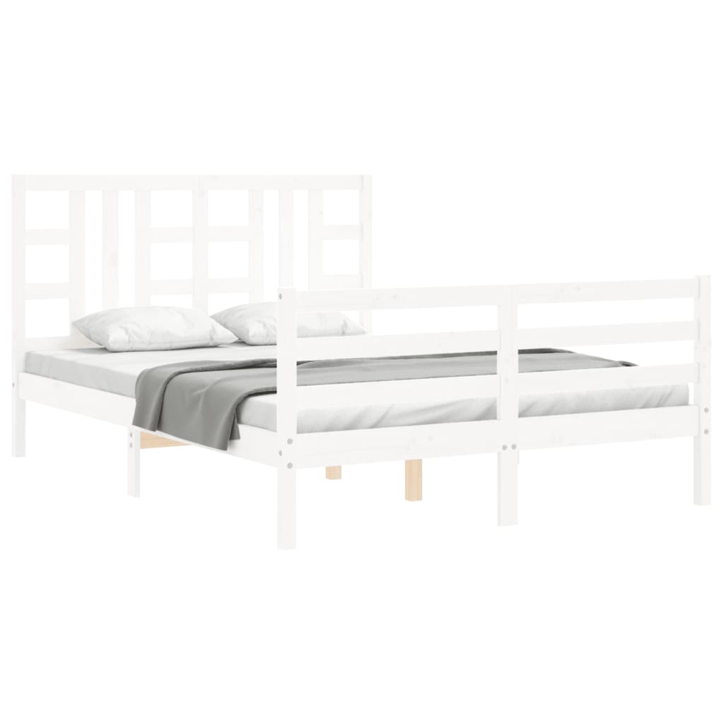 vidaXL Cadru de pat cu tăblie, alb, king size, lemn masiv vidaXL Cadru de pat cu tăblie, alb, king size, lemn masiv