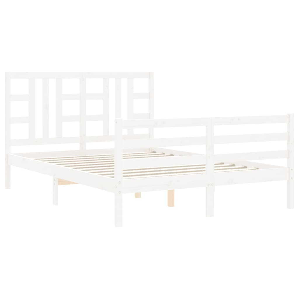 vidaXL Cadru de pat cu tăblie, alb, king size, lemn masiv vidaXL Cadru de pat cu tăblie, alb, king size, lemn masiv