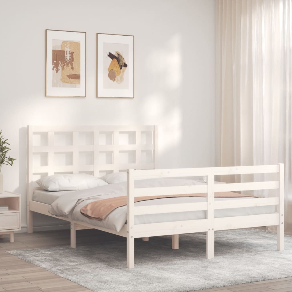 vidaXL Cadru de pat cu tăblie, alb, 120x200 cm, lemn masiv vidaXL Cadru de pat cu tăblie, alb, 120x200 cm, lemn masiv