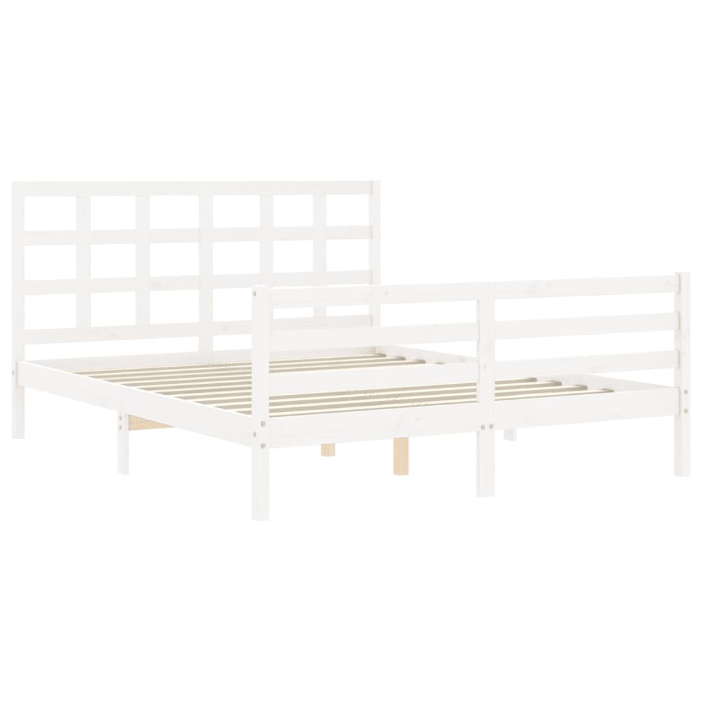 vidaXL Cadru de pat cu tăblie, alb, king size, lemn masiv vidaXL Cadru de pat cu tăblie, alb, king size, lemn masiv