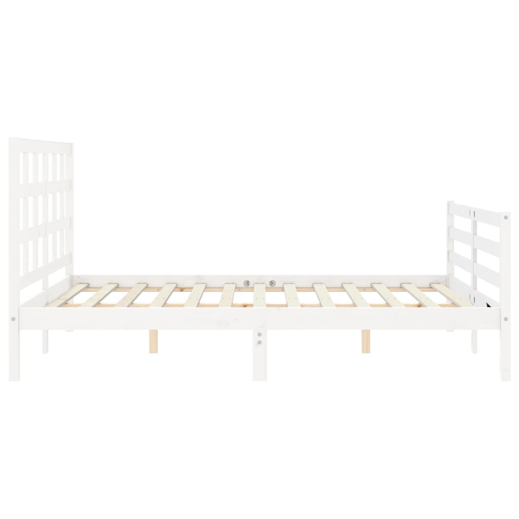 vidaXL Cadru de pat cu tăblie, alb, king size, lemn masiv vidaXL Cadru de pat cu tăblie, alb, king size, lemn masiv
