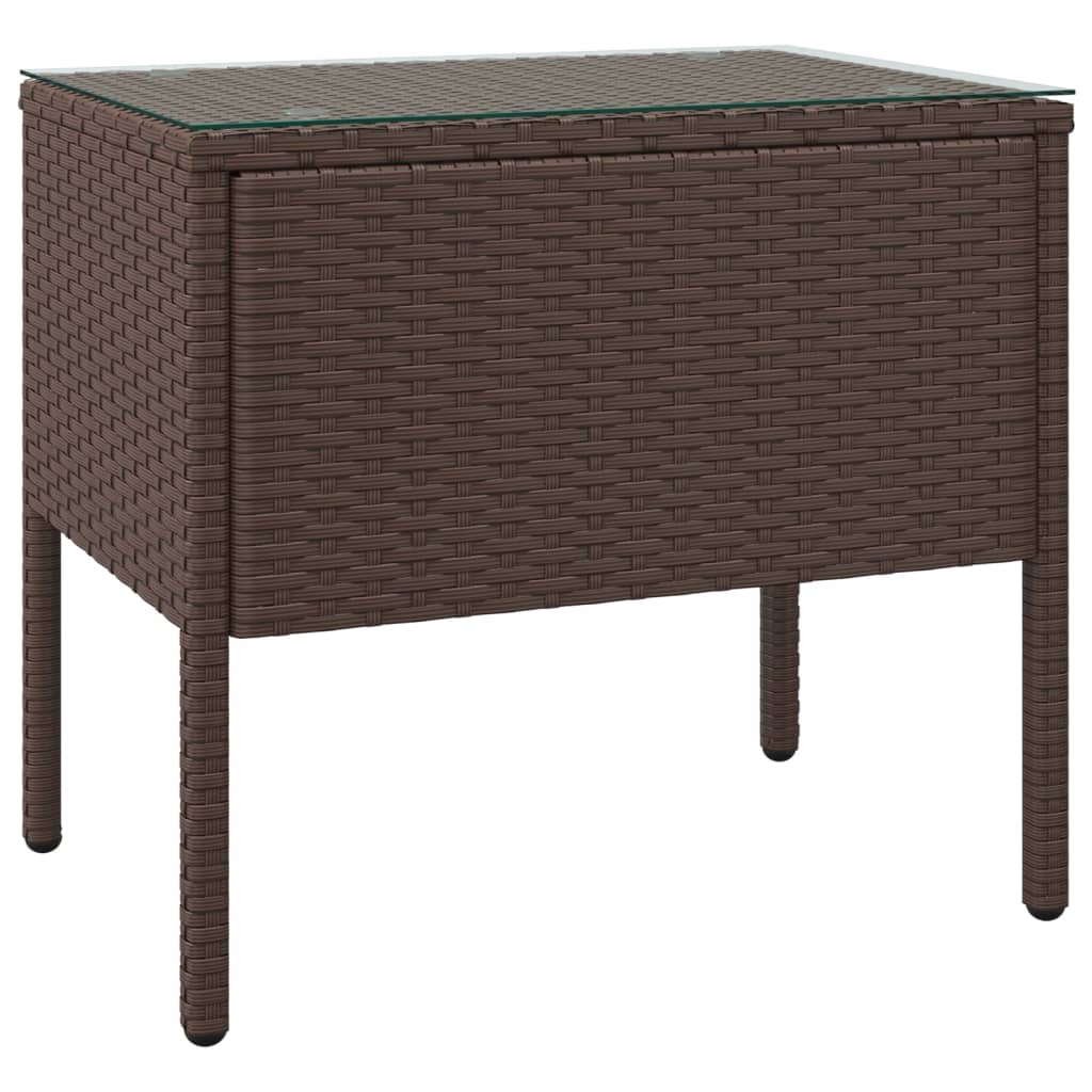 vidaXL Masă laterală, maro, 53x37x48 cm poliratan/sticlă securizată vidaXL Masă laterală, maro, 53x37x48 cm poliratan/sticlă securizată