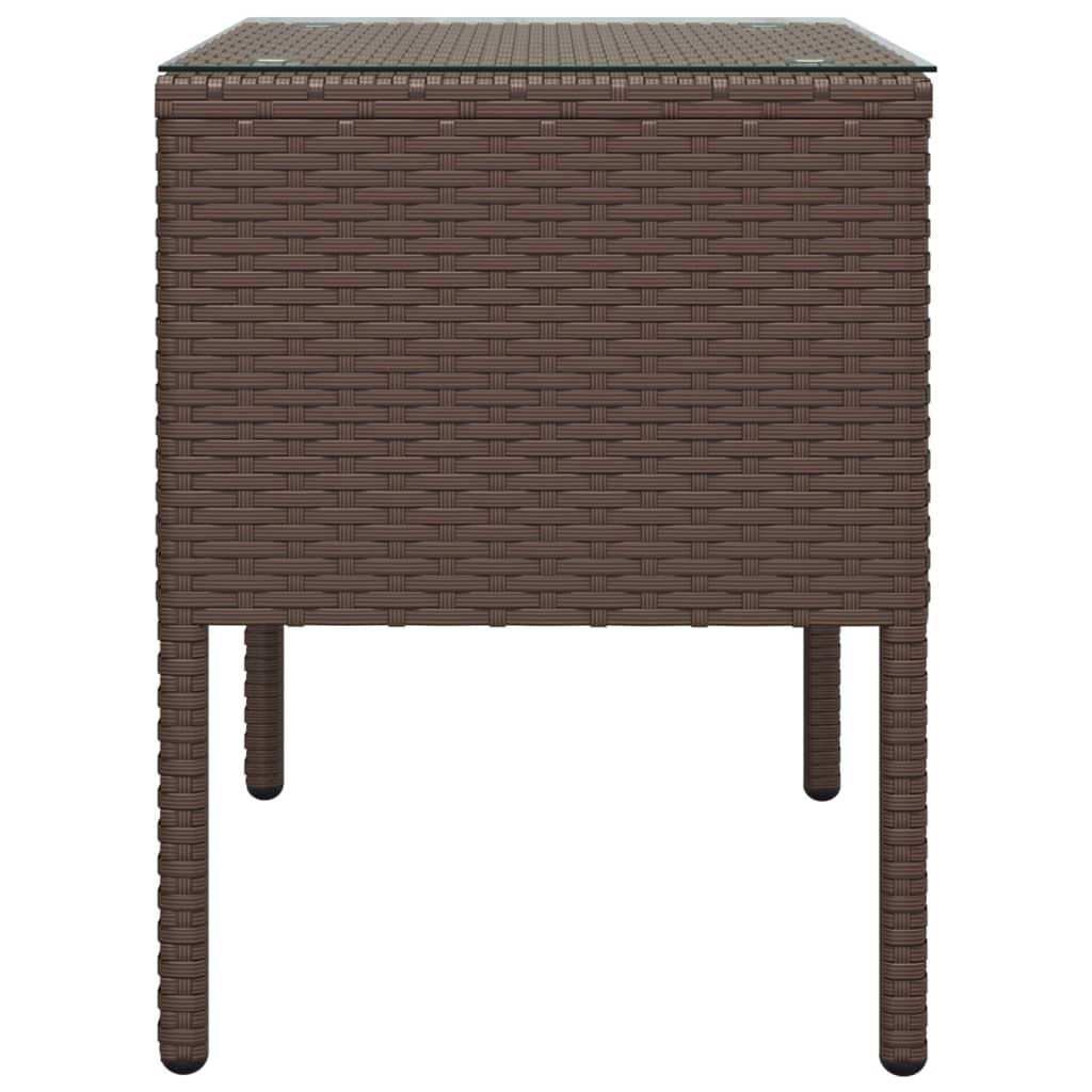 vidaXL Masă laterală, maro, 53x37x48 cm poliratan/sticlă securizată vidaXL Masă laterală, maro, 53x37x48 cm poliratan/sticlă securizată