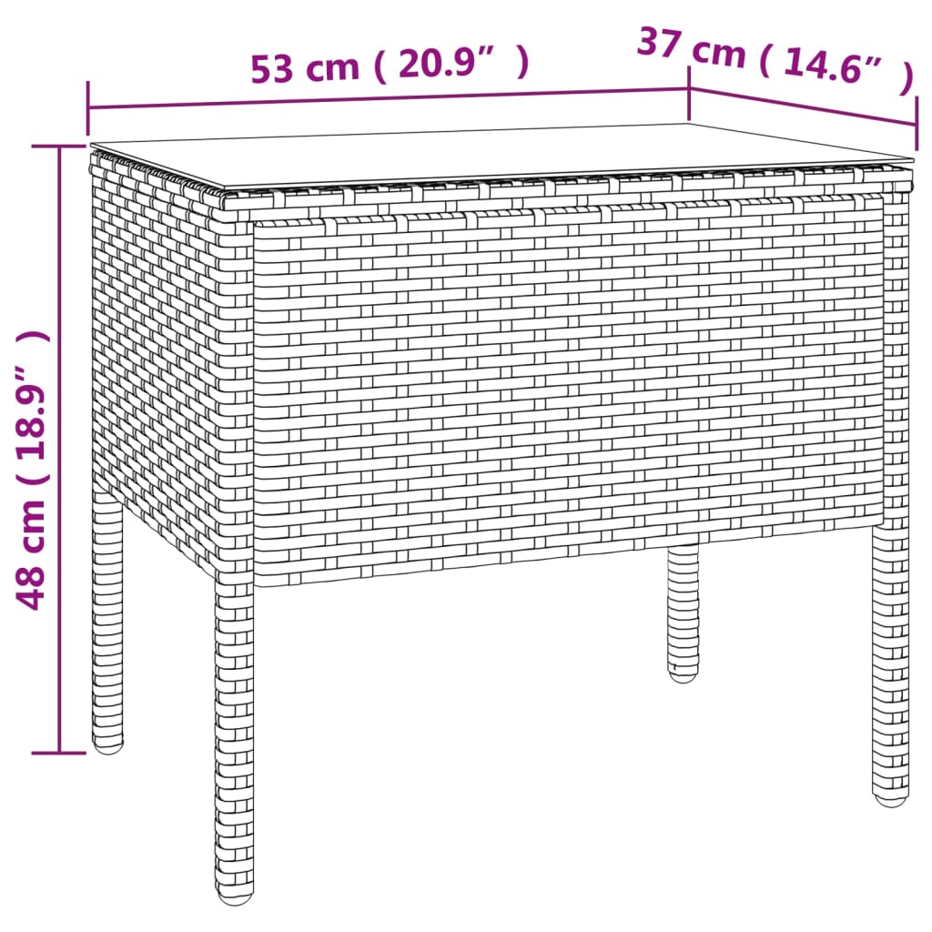 vidaXL Masă laterală, maro, 53x37x48 cm poliratan/sticlă securizată vidaXL Masă laterală, maro, 53x37x48 cm poliratan/sticlă securizată