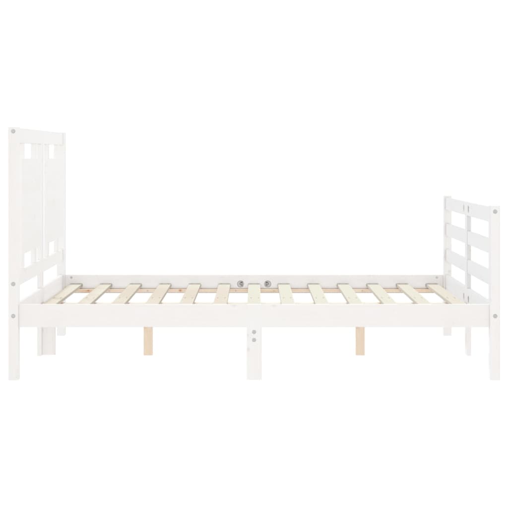 vidaXL Cadru de pat cu tăblie, 140x190 cm, alb, lemn masiv vidaXL Cadru de pat cu tăblie, 140x190 cm, alb, lemn masiv