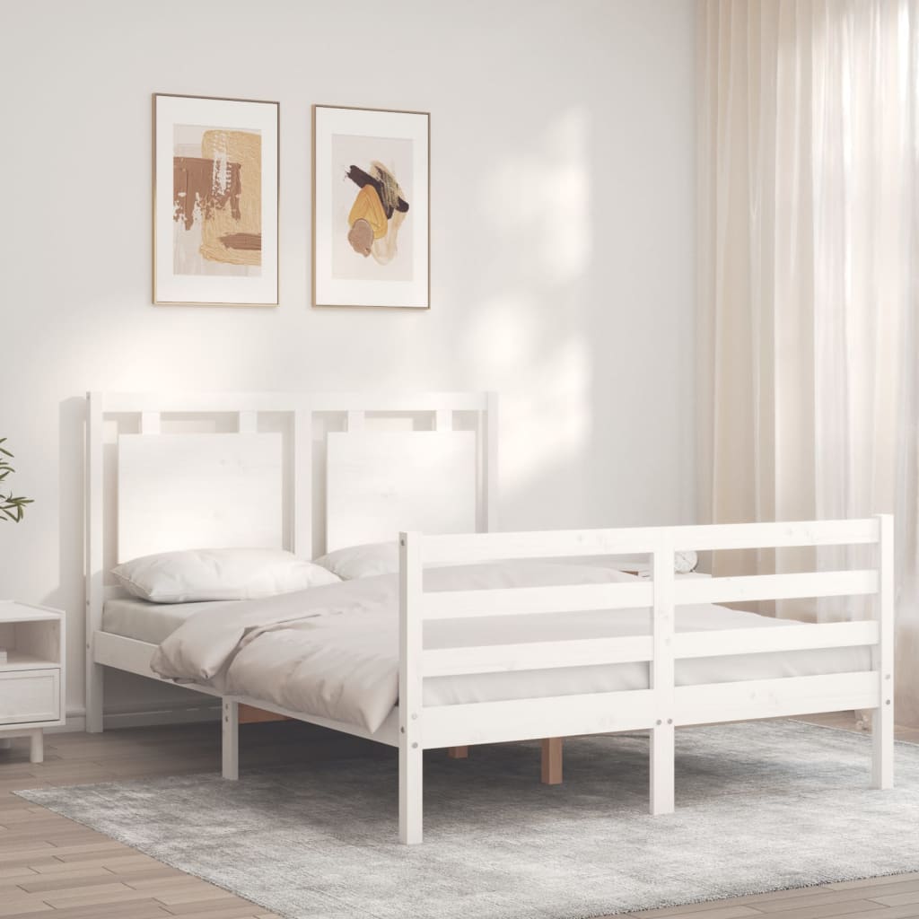 vidaXL Cadru de pat cu tăblie, alb, 140x200 cm, lemn masiv vidaXL Cadru de pat cu tăblie, alb, 140x200 cm, lemn masiv