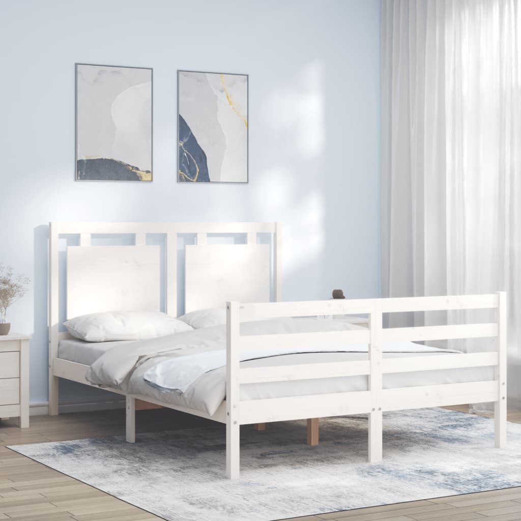 vidaXL Cadru de pat cu tăblie, alb, 140x200 cm, lemn masiv vidaXL Cadru de pat cu tăblie, alb, 140x200 cm, lemn masiv