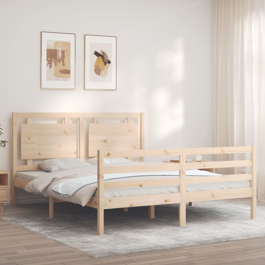vidaXL Cadru de pat cu tăblie, king size, lemn masiv vidaXL Cadru de pat cu tăblie, king size, lemn masiv