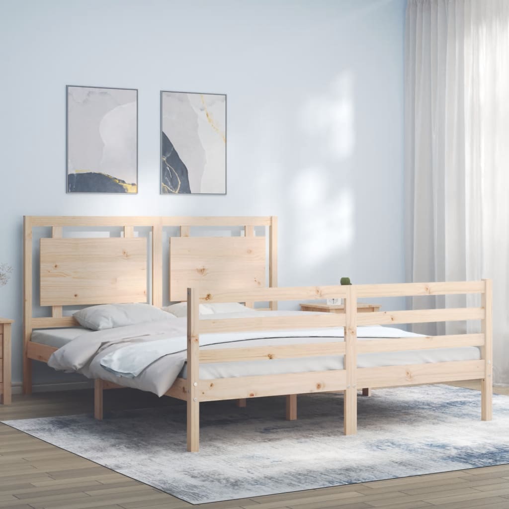 vidaXL Cadru de pat cu tăblie, king size, lemn masiv vidaXL Cadru de pat cu tăblie, king size, lemn masiv