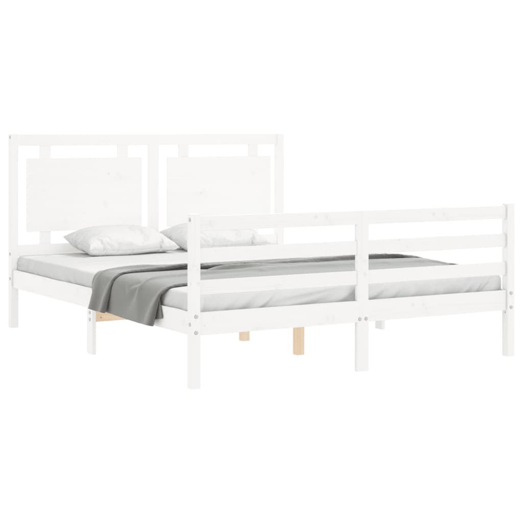 vidaXL Cadru de pat cu tăblie, alb, king size, lemn masiv vidaXL Cadru de pat cu tăblie, alb, king size, lemn masiv