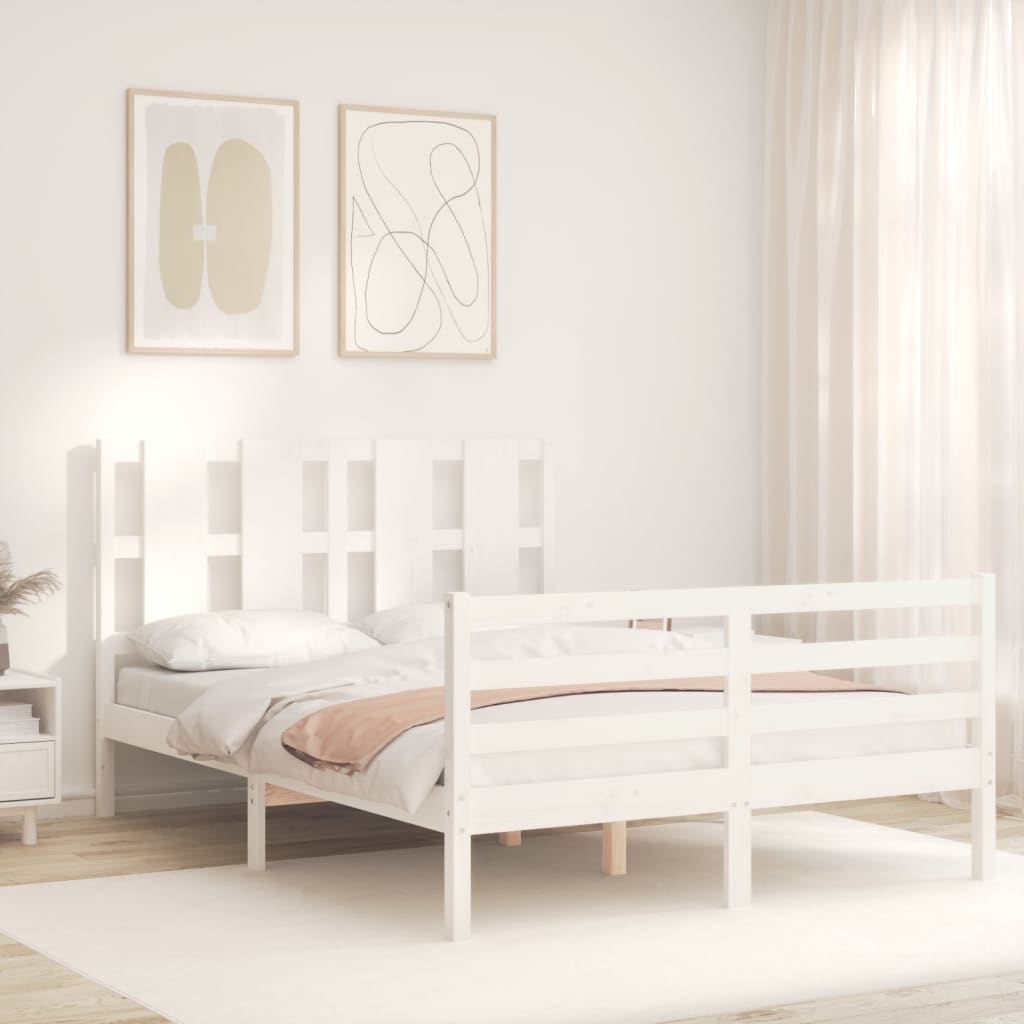vidaXL Cadru de pat cu tăblie, alb, 140x200 cm, lemn masiv vidaXL Cadru de pat cu tăblie, alb, 140x200 cm, lemn masiv