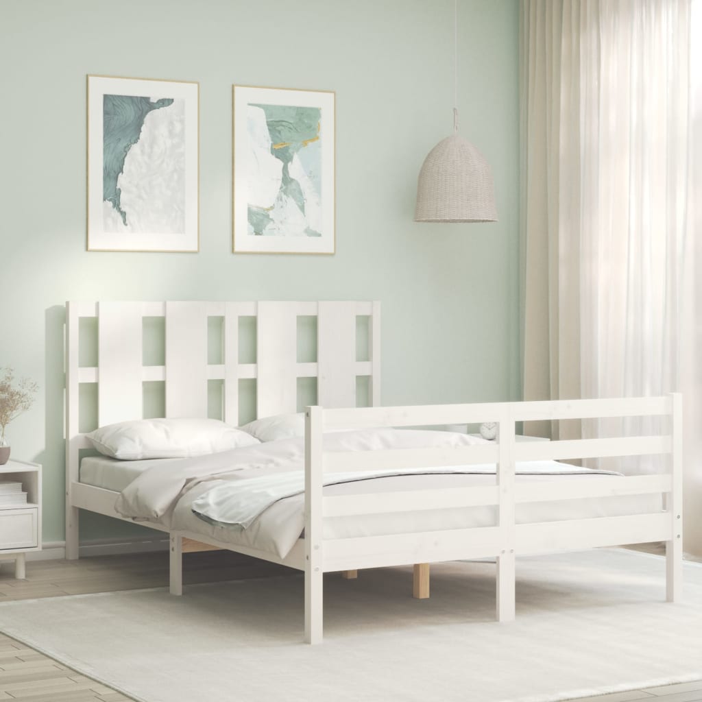 vidaXL Cadru de pat cu tăblie, alb, 140x200 cm, lemn masiv vidaXL Cadru de pat cu tăblie, alb, 140x200 cm, lemn masiv
