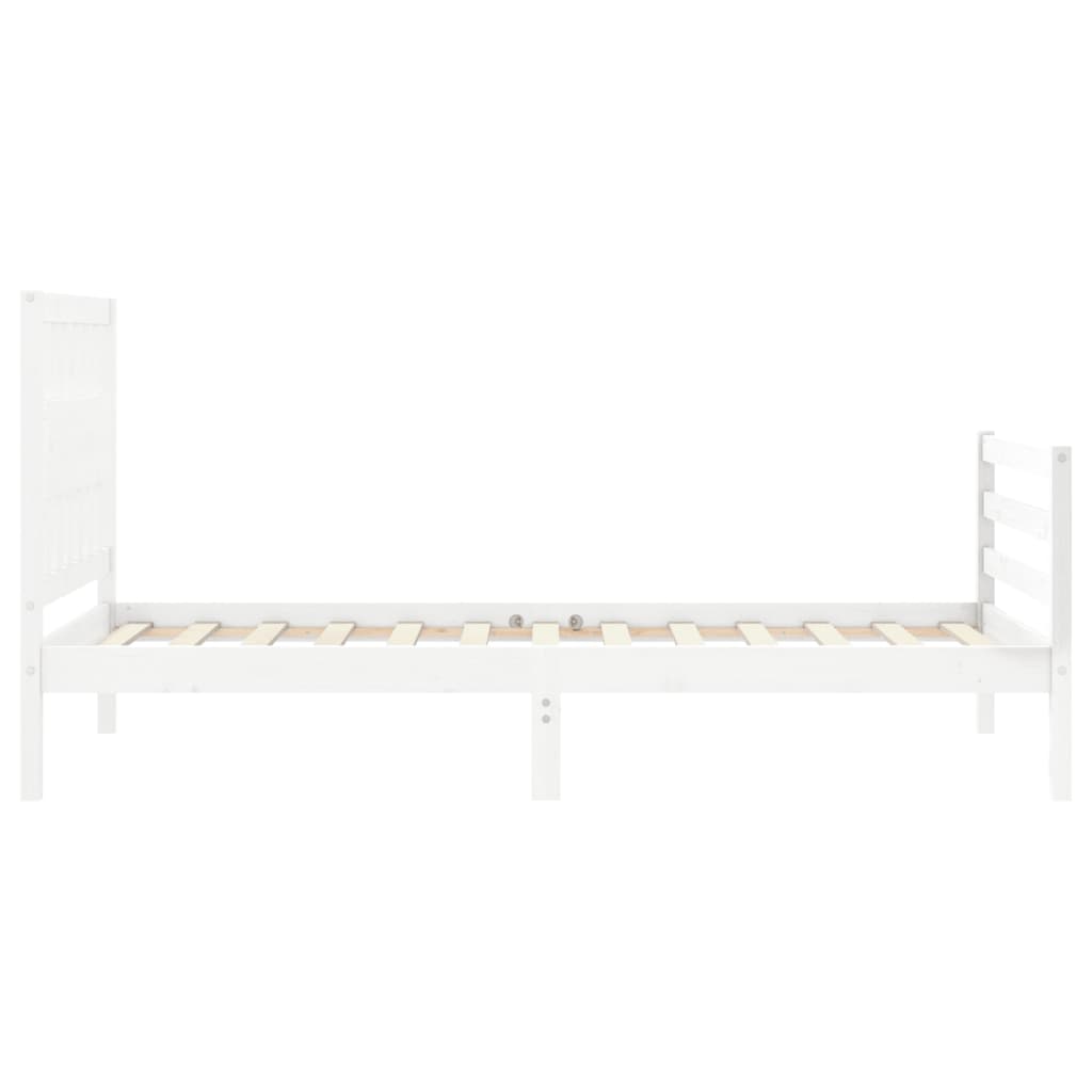 vidaXL Cadru de pat cu tăblie, alb, 90x200 cm, lemn masiv vidaXL Cadru de pat cu tăblie, alb, 90x200 cm, lemn masiv