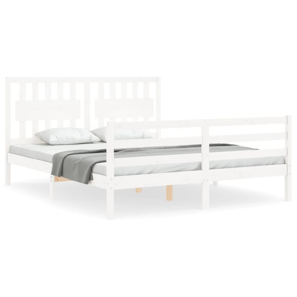 vidaXL Cadru de pat cu tăblie, alb, king size, lemn masiv vidaXL Cadru de pat cu tăblie, alb, king size, lemn masiv