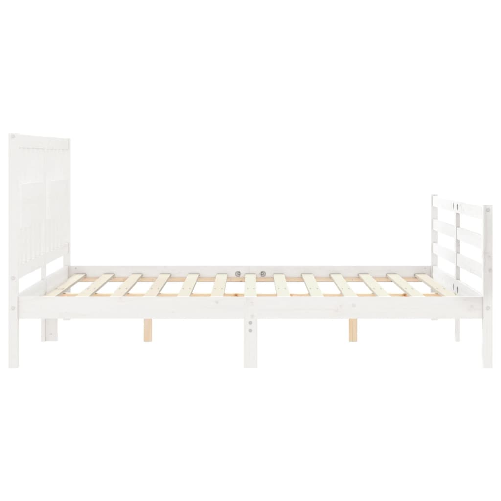 vidaXL Cadru de pat cu tăblie, alb, king size, lemn masiv vidaXL Cadru de pat cu tăblie, alb, king size, lemn masiv