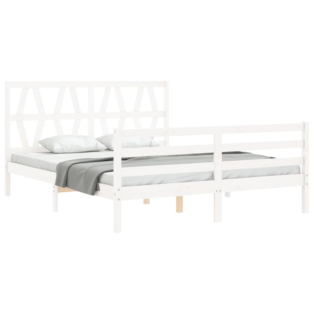 vidaXL Cadru de pat cu tăblie, alb, king size, lemn masiv vidaXL Cadru de pat cu tăblie, alb, king size, lemn masiv