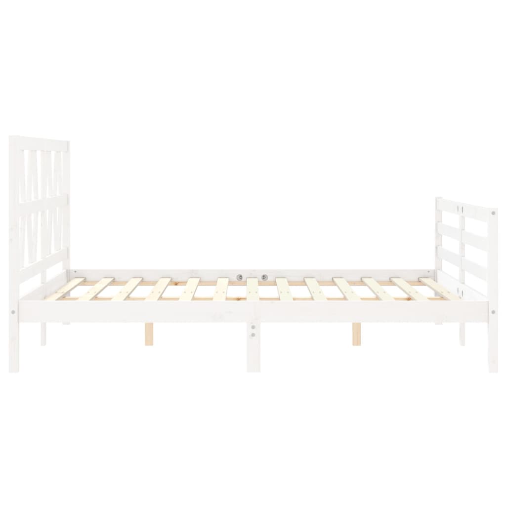 vidaXL Cadru de pat cu tăblie, alb, king size, lemn masiv vidaXL Cadru de pat cu tăblie, alb, king size, lemn masiv