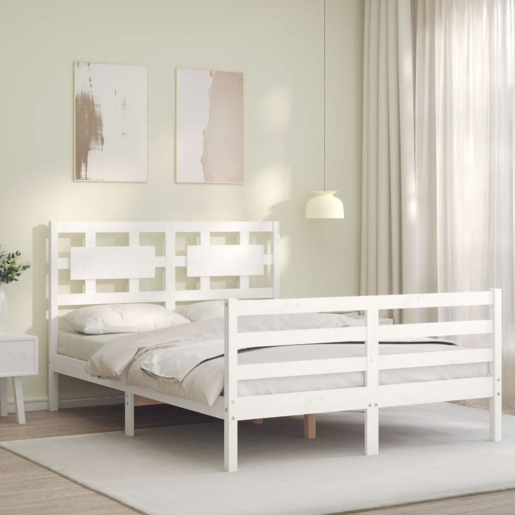 vidaXL Cadru de pat cu tăblie, alb, 120x200 cm, lemn masiv vidaXL Cadru de pat cu tăblie, alb, 120x200 cm, lemn masiv