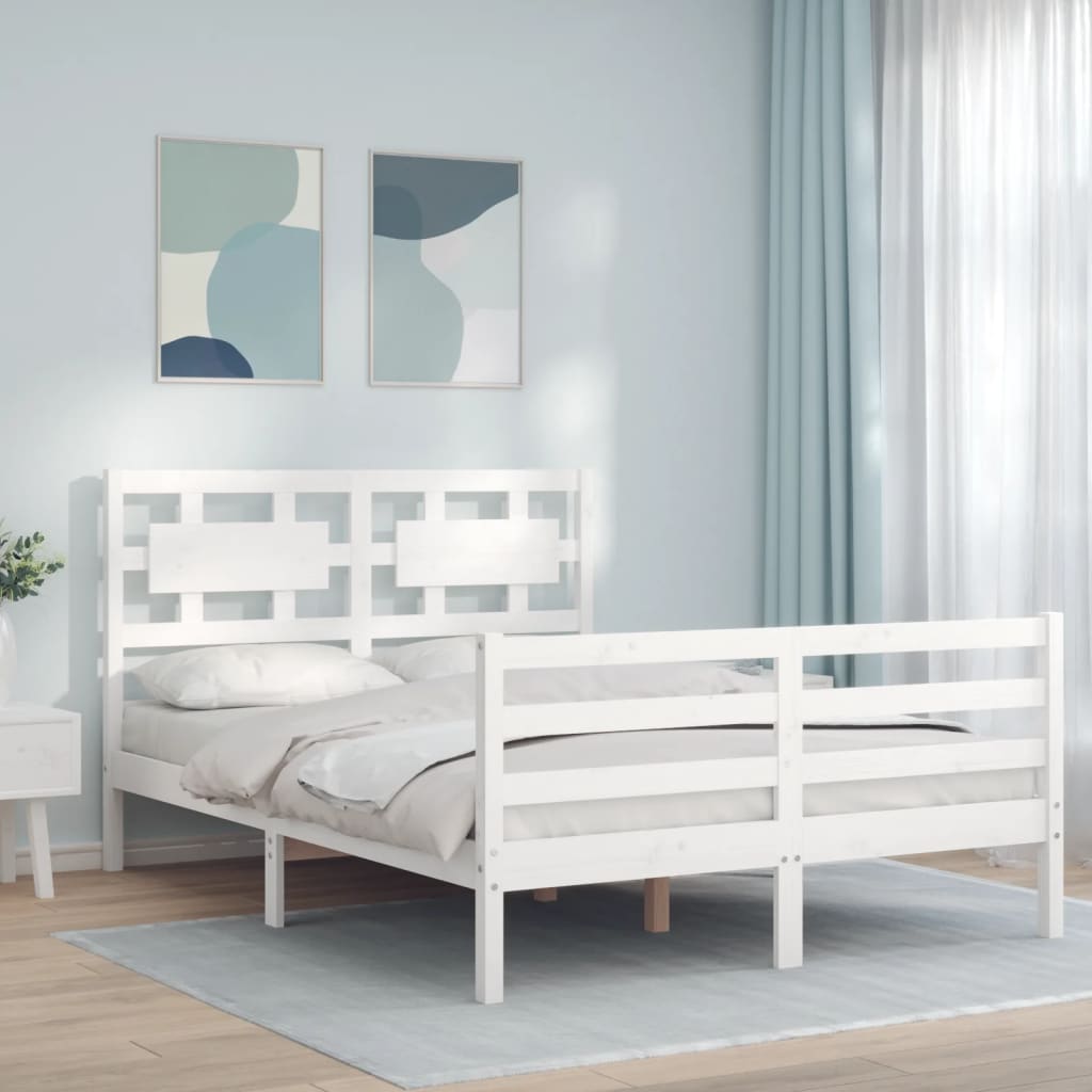 vidaXL Cadru de pat cu tăblie, alb, 120x200 cm, lemn masiv vidaXL Cadru de pat cu tăblie, alb, 120x200 cm, lemn masiv